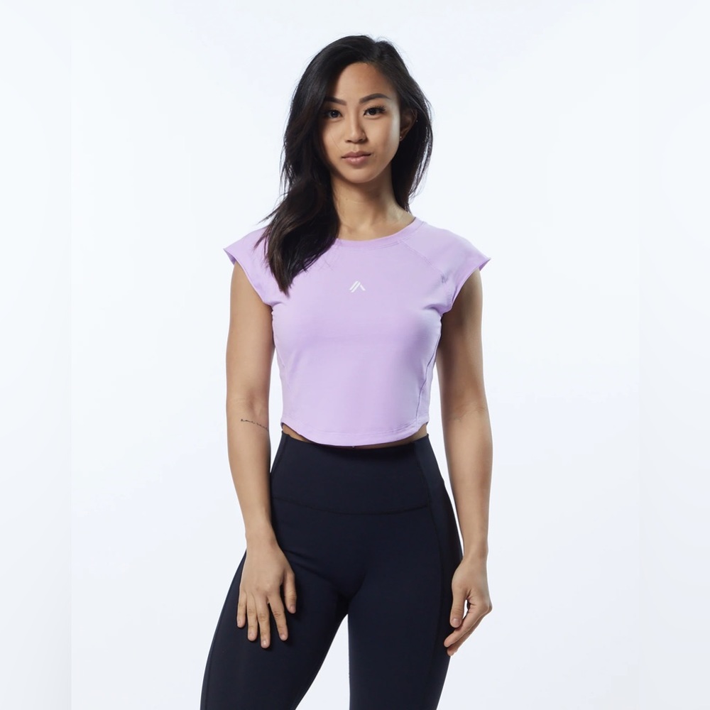 Alphalete Women’s Velocity Crop Tee in Static Lavender, size small, NWT